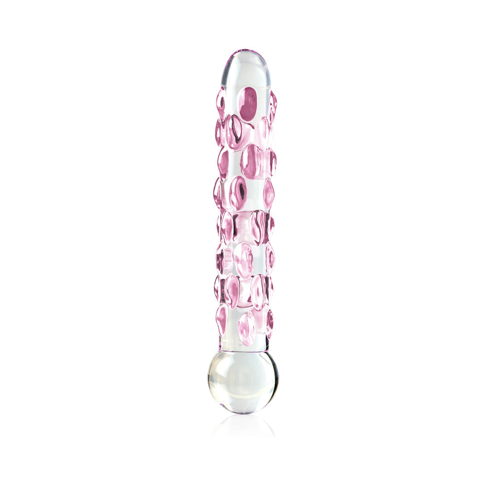 Icicles No. 7 Textured 7 inches Glass Dildo Pink/Clear