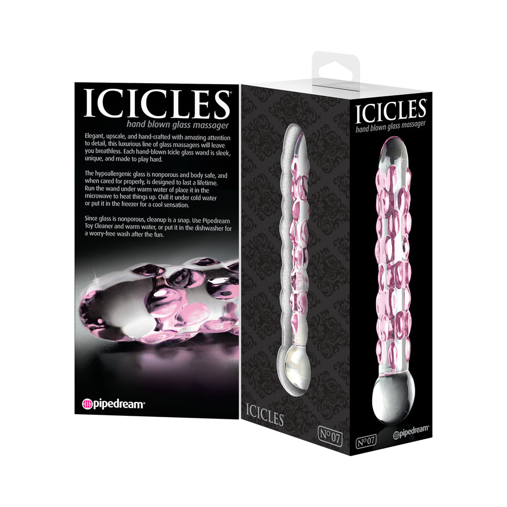 Icicles No. 7 Textured 7 inches Glass Dildo Pink/Clear
