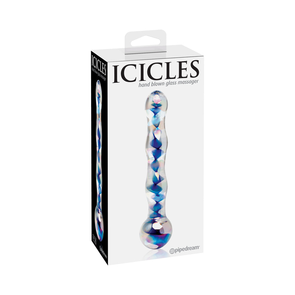 Icicles No. 8 Wavy 7 inches Glass Dildo Blue/Clear