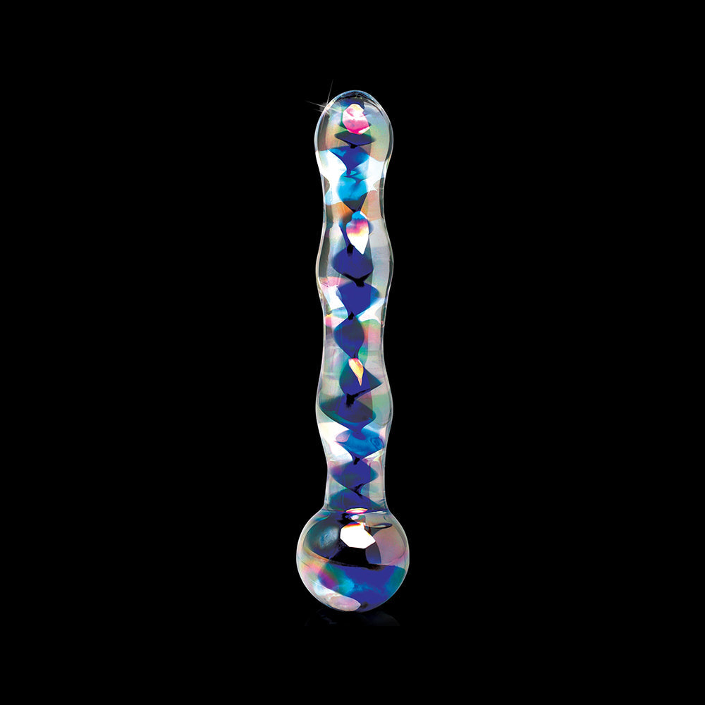 Icicles No. 8 Wavy 7 inches Glass Dildo Blue/Clear