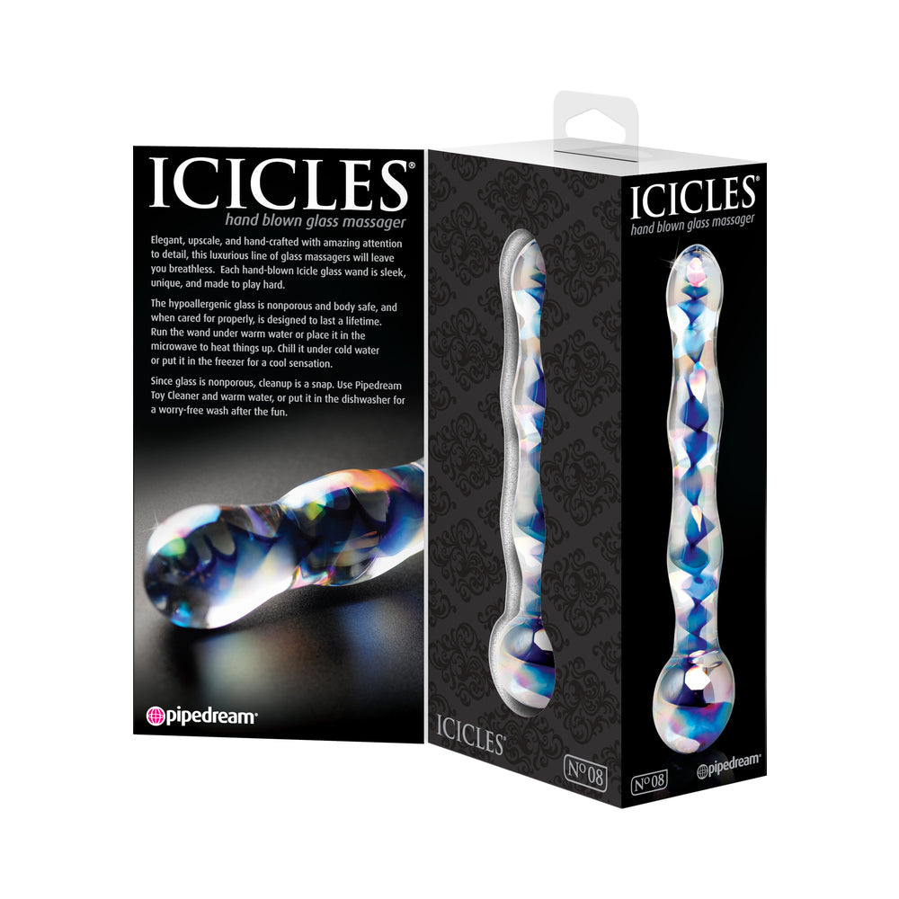 Icicles No. 8 Wavy 7 inches Glass Dildo Blue/Clear