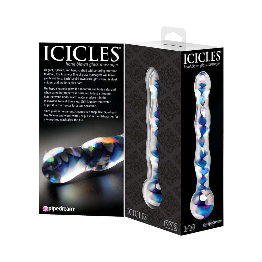 Icicles No. 8 Wavy 7 inches Glass Dildo Blue/Clear