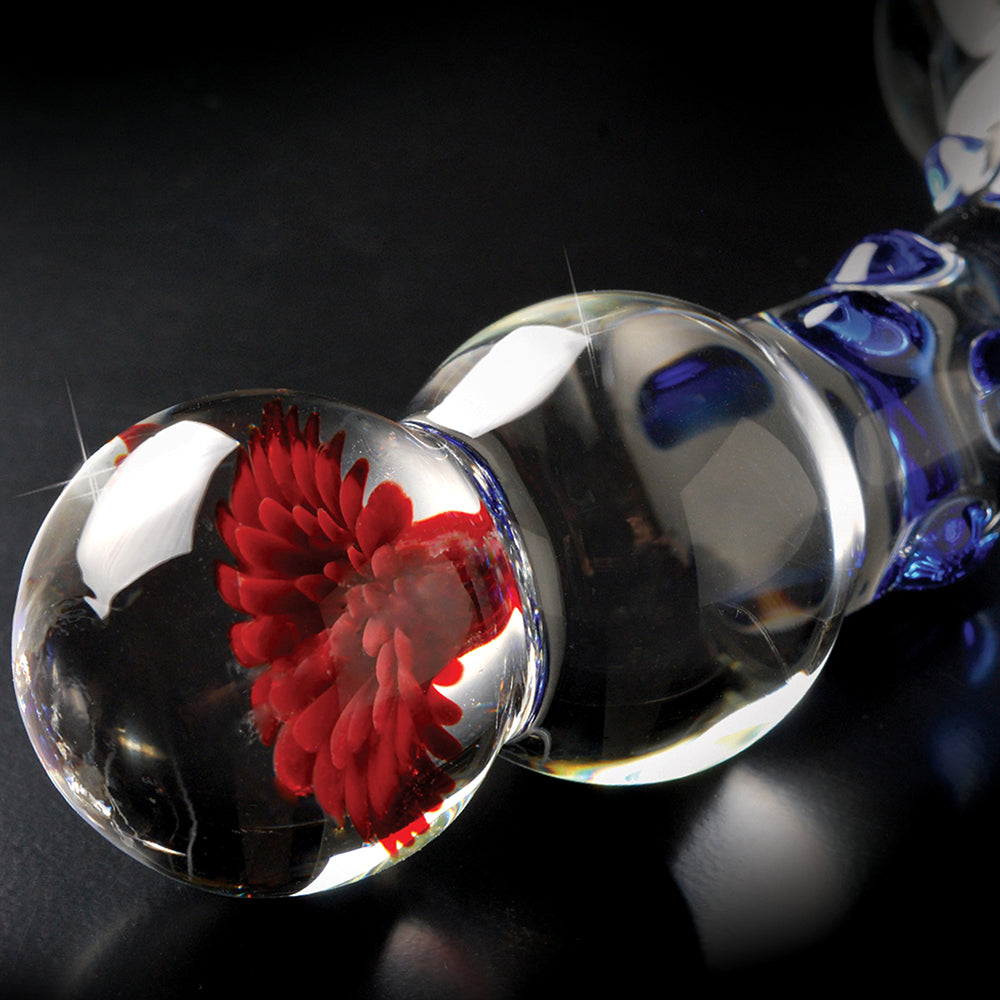 Icicles No. 18 Curved Textured 7.5 inches Glass Dildo Blue/Red/Clear