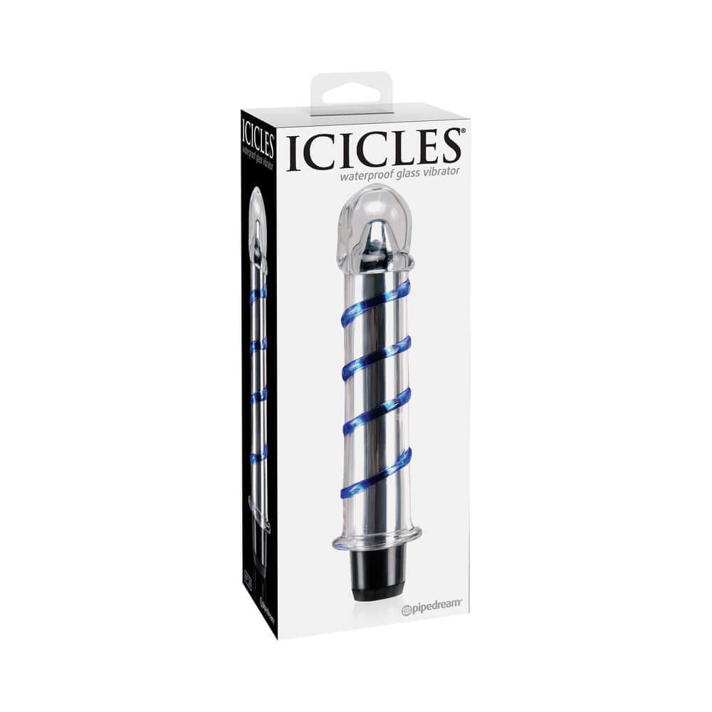 Icicles No. 20 Ribbed Vibrating 7.5 inches Glass Dildo Blue/Clear