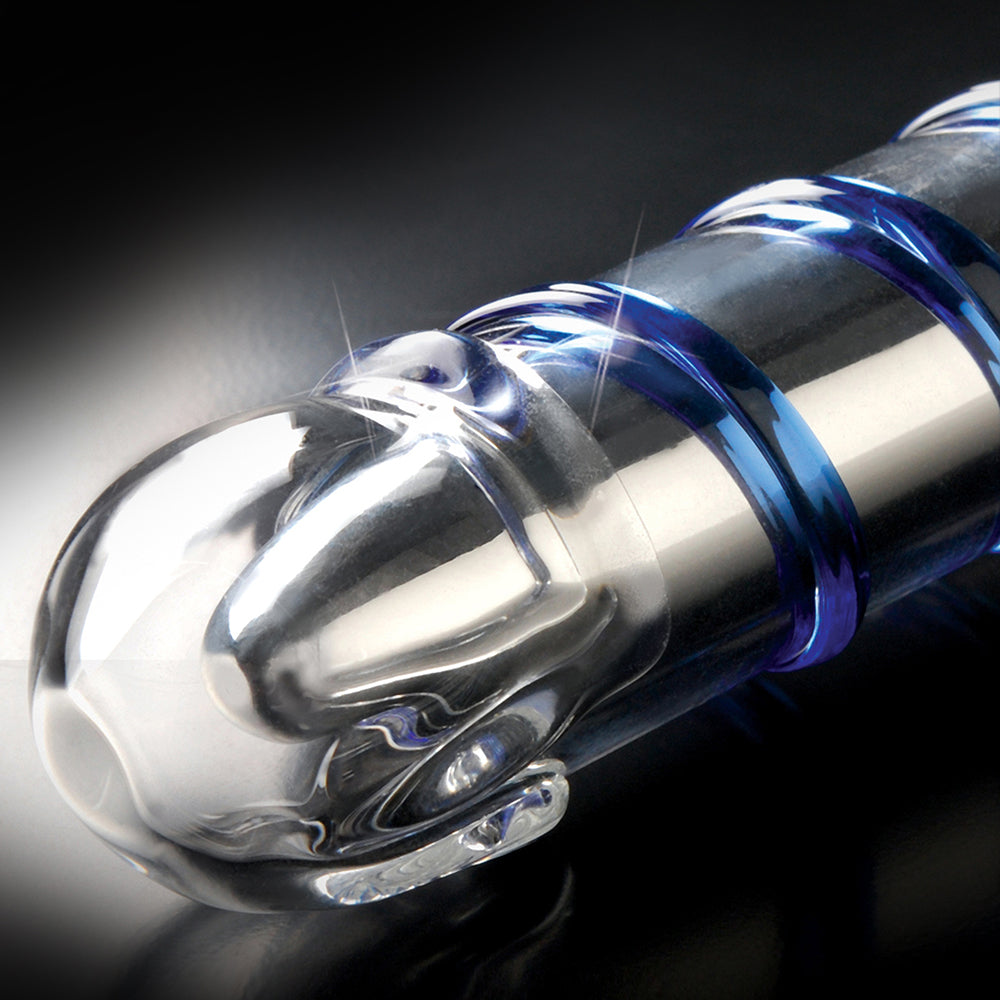 Icicles No. 20 Ribbed Vibrating 7.5 inches Glass Dildo Blue/Clear
