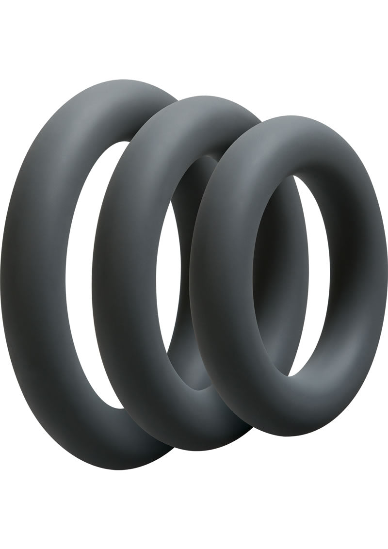 OptiMALE 3 C-Ring Set Silicone Cock Ring Thick Slate three silicone rings in different sizes for enhanced performance.