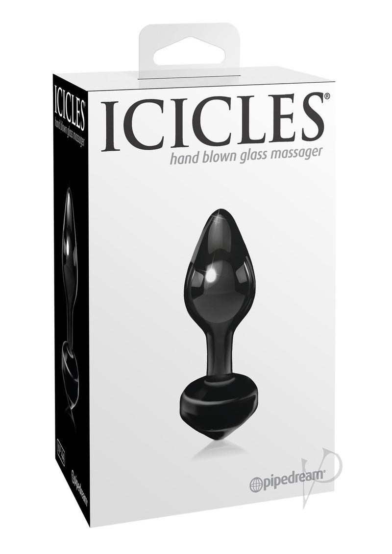 Icicles No 44 Glass Anal Plug Black in elegant packaging showcasing its sleek design and luxury craftsmanship.