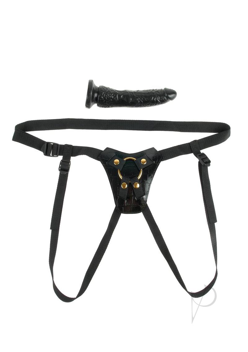 Fetish Fantasy Gold Designer Strap-On 7 inch Black Gold with adjustable harness and dildo.