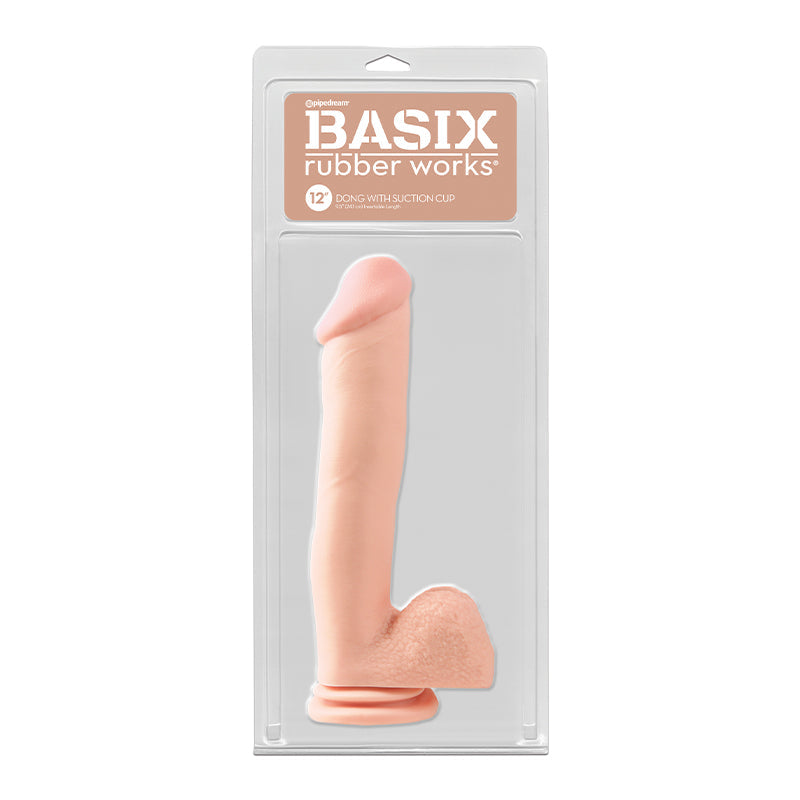 Basix Rubber Works 12 inches Dong With Balls & Suction Cup Beige
