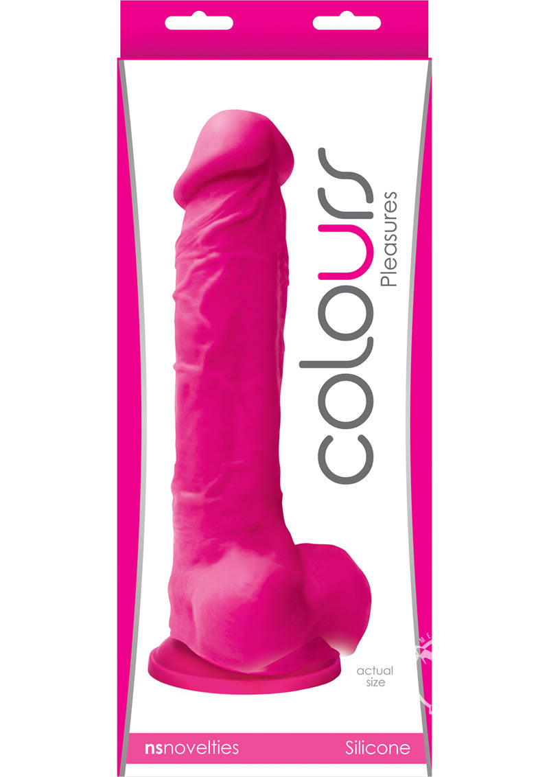 Colours Pleasures 8 Inch Silicone Dildo Pink packaged for display featuring realistic details and premium silicone.
