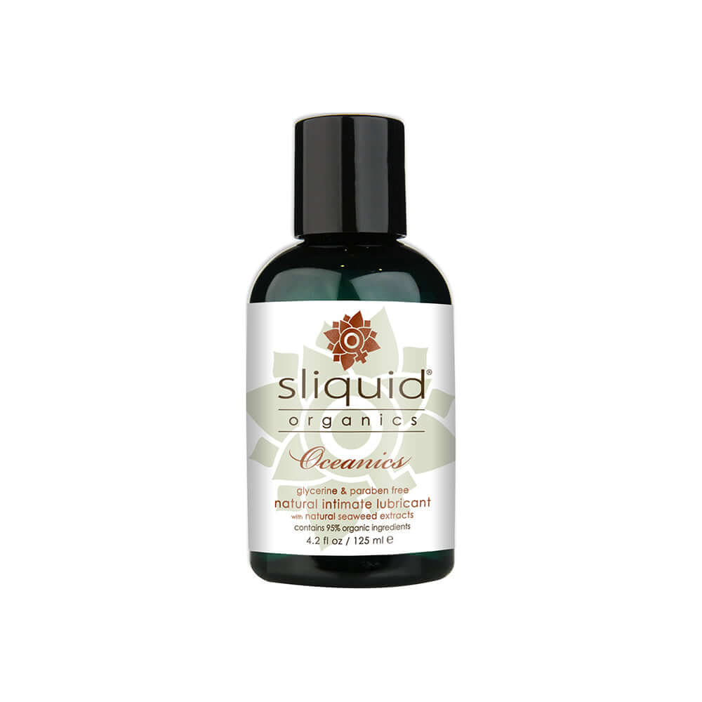 Sliquid Organics Oceanics Natural Intimate Lubricant 4.2 Oz bottle on a white background, organic ingredients, glycerin-free.
