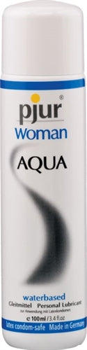 Pjur Woman Aqua Water-based Lubricant 100 ml bottle, designed for comfortable intimate use.