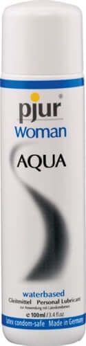 Pjur Woman Aqua Water-based Lubricant 100 ml bottle, designed for comfortable intimate use.