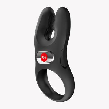 Fun Factory NOS Vibrating Cock Ring Black angled view showcasing its ergonomic design and secure fit.