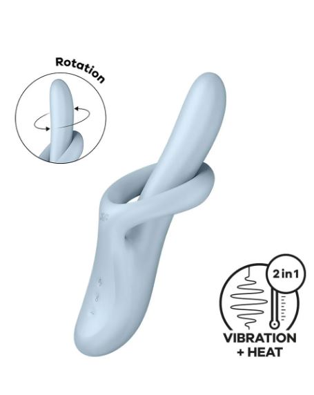 Satisfyer Heat Flex 4 Warming Rabbit Vibrator Blue with dual stimulation features and rotation.