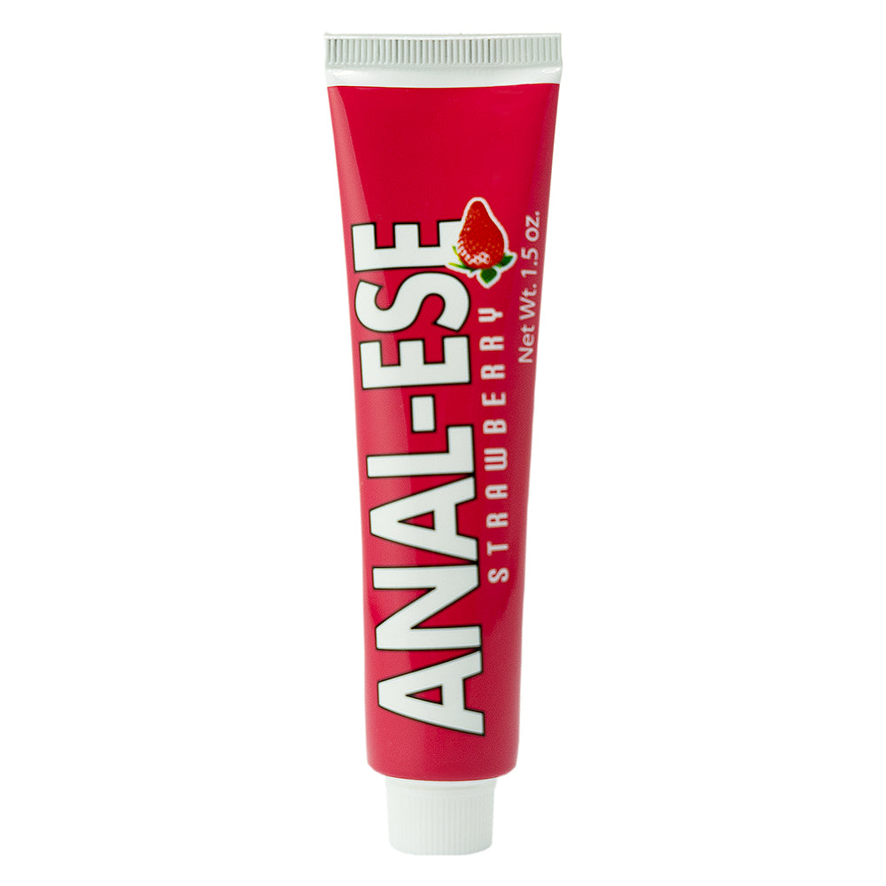 Anal-Ese Strawberry Desensitizing Cream 1.5 Oz tube for smoother anal play and enhanced comfort.