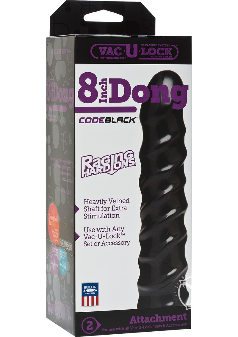 Vac-U-Lock CodeBlack Raging Hard-Ons Dildo 8 Inch Black packaging showing the heavily veined design.