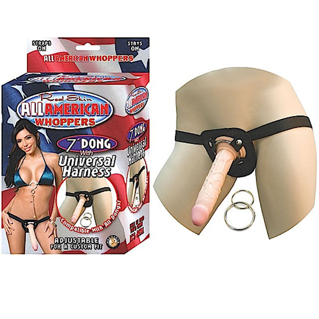 All American Whoppers 7 inch Dong With Universal Harness