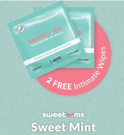 Sweetums Crotchless Panty with Wipes Mint 2XL packaging featuring 2 FREE Sweet Mint intimate wipes.