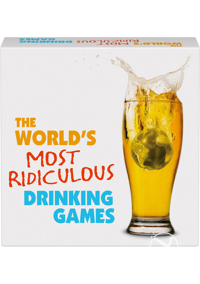 The World's Most Ridiculous Drinking Games box with a beer glass splashing ice, perfect for parties.