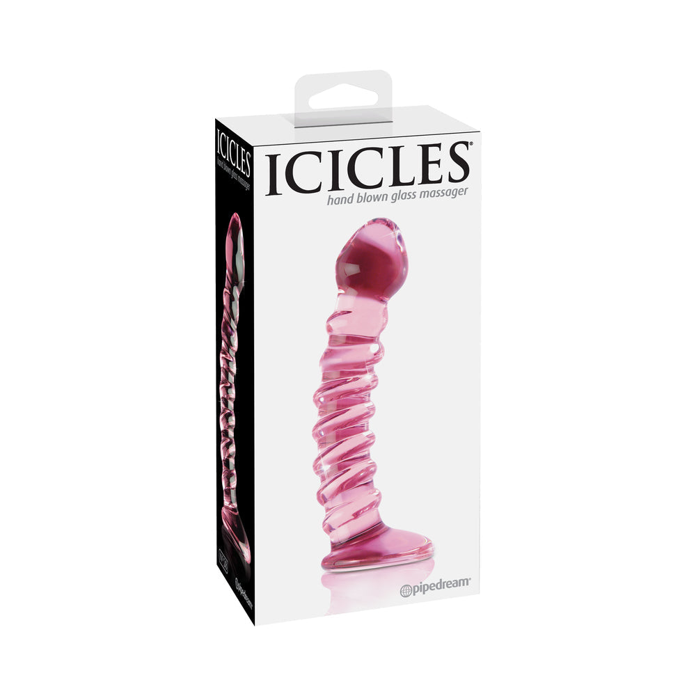 Icicles No. 28 Curved Ribbed 7.25 inches Glass Dildo Pink