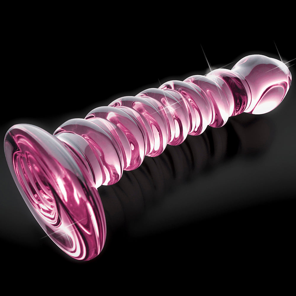 Icicles No. 28 Curved Ribbed 7.25 inches Glass Dildo Pink