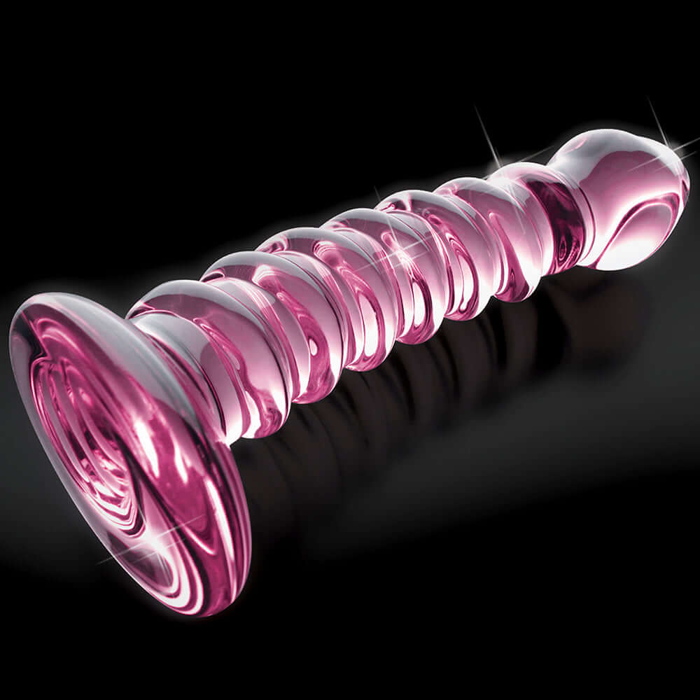 Icicles No. 28 Curved Ribbed 7.25 inches Glass Dildo Pink