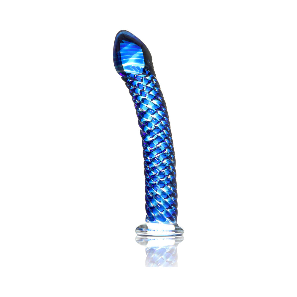 Icicles No. 29 Curved Textured 7.25 inches Glass Dildo Blue
