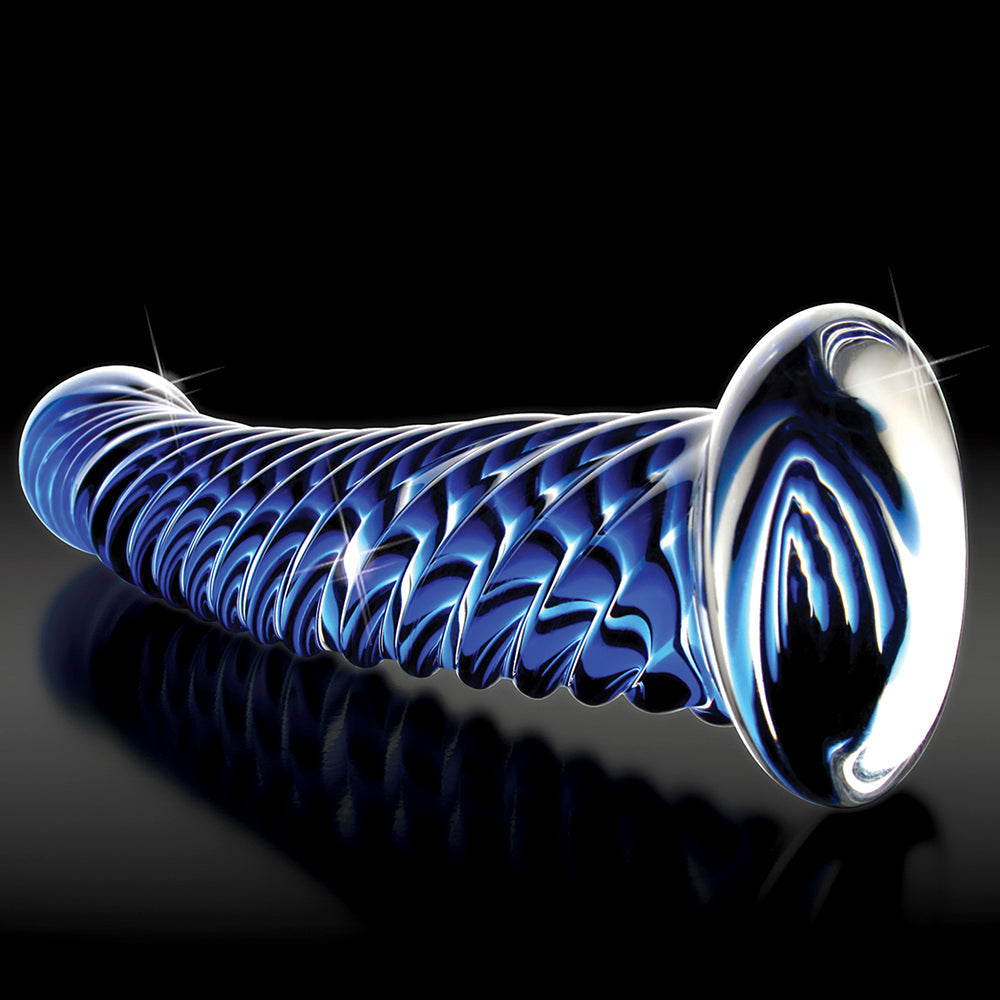 Icicles No. 29 Curved Textured 7.25 inches Glass Dildo Blue