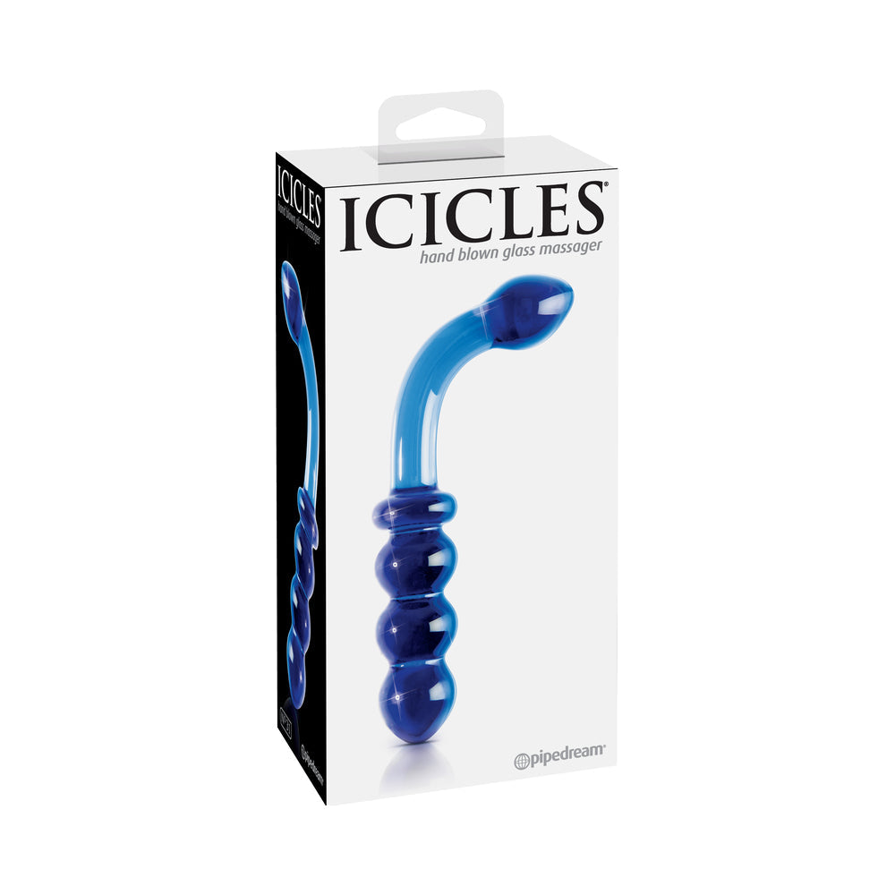 Icicles No. 31 Curved Beaded 7.25 inches Dual-Ended Glass Dildo Blue