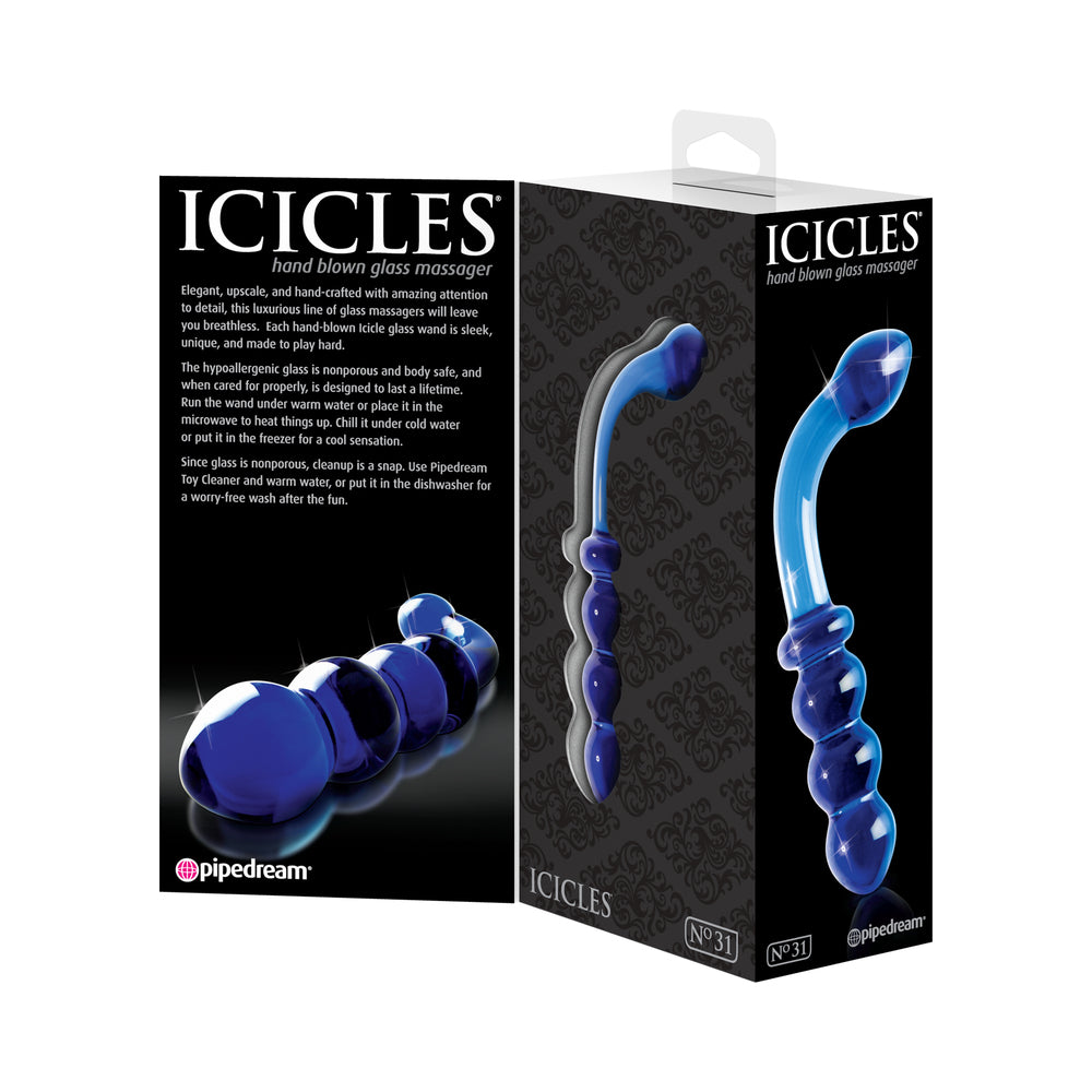 Icicles No. 31 Curved Beaded 7.25 inches Dual-Ended Glass Dildo Blue