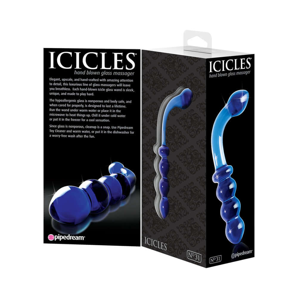 Icicles No. 31 Curved Beaded 7.25 inches Dual-Ended Glass Dildo Blue