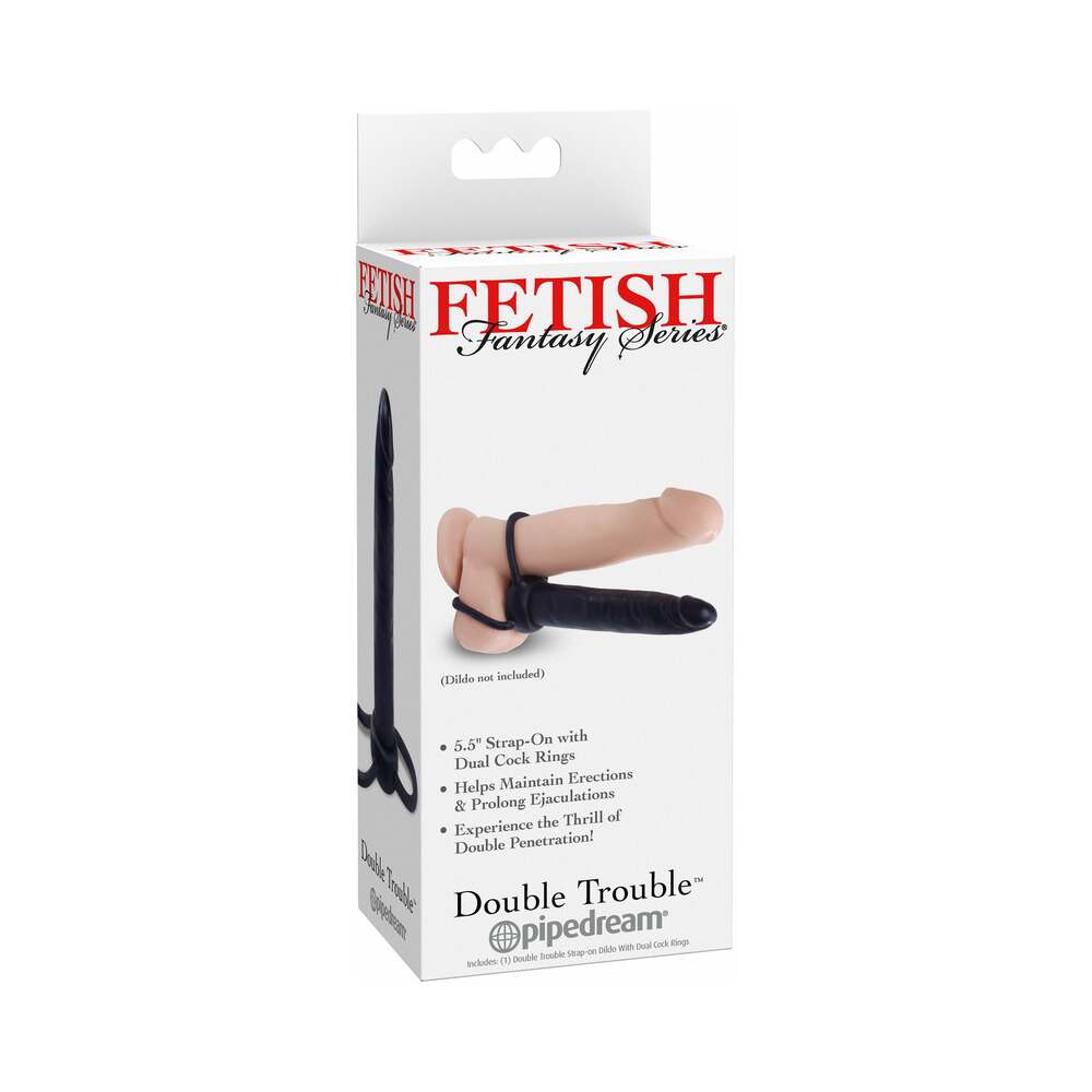 Fetish Fantasy Series Double Trouble Dual Cockring Strap-On With 5.5 inches Dildo Black