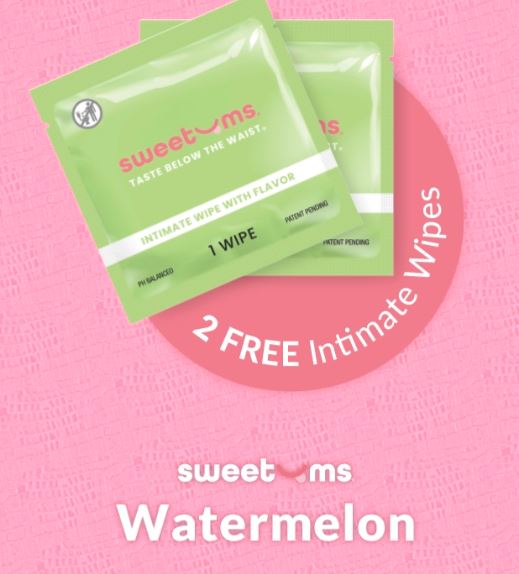 Sweetums Flutter Thong with Wipes Watermelon L/XL featuring 2 FREE intimate wipes in watermelon flavor.