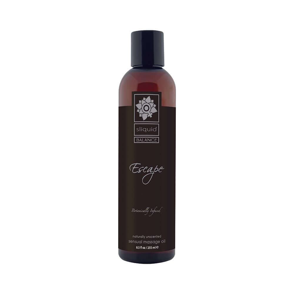 Sliquid Organics Balance Massage Oil Escape 8.5 Oz Unscented bottle with sleek design.
