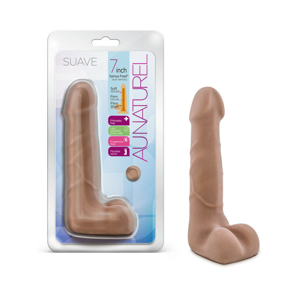 Au Naturel Suave 7 inches Posable Dual Density Dildo with Balls Tan