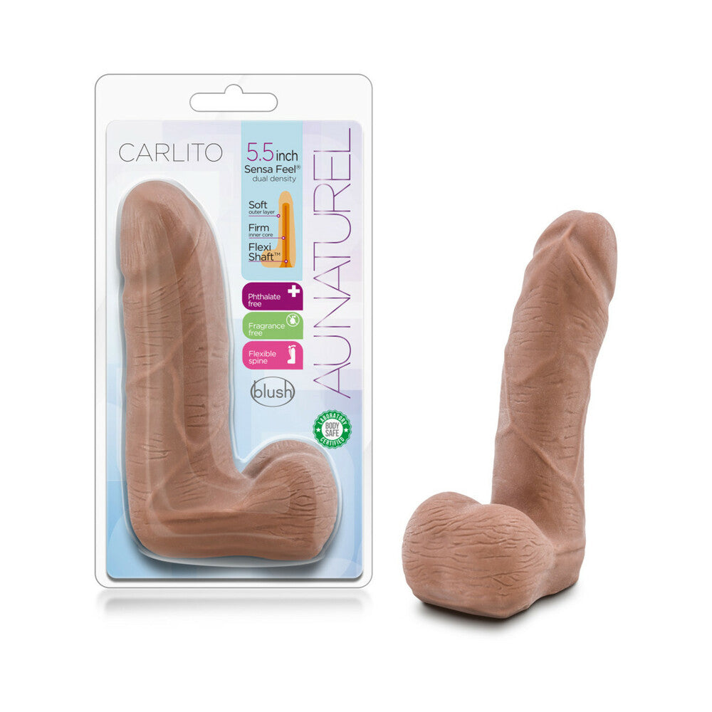 Au Naturel Carlito 5 inches Posable Dual Density Dildo with Balls Tan