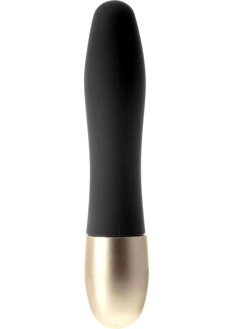 ME YOU US Discretion Mini Vibrator Black with a sleek black body and gold aluminum base.