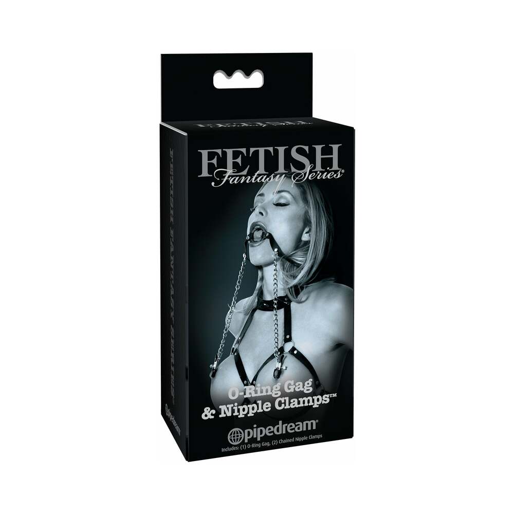 Fetish Fantasy Series Limited Edition Adjustable O-Ring Gag & Nipple Clamps Black/Silver