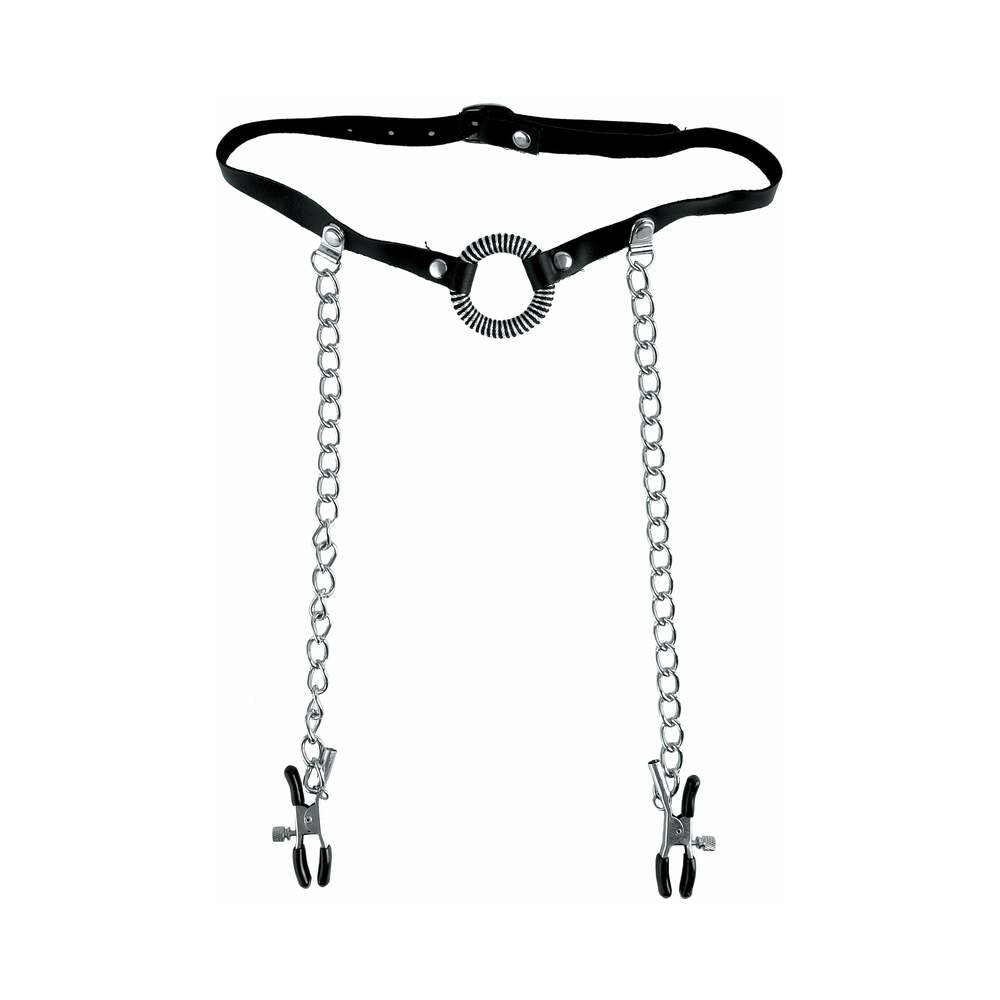 Fetish Fantasy Series Limited Edition Adjustable O-Ring Gag & Nipple Clamps Black/Silver