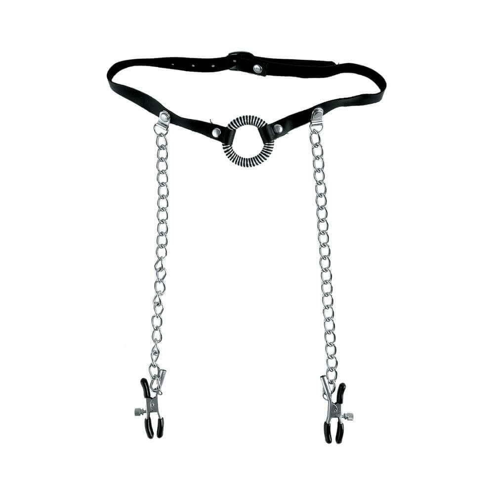 Fetish Fantasy Series Limited Edition Adjustable O-Ring Gag & Nipple Clamps Black/Silver