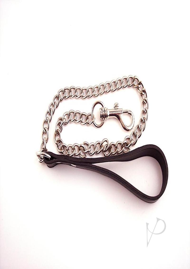 Rouge Leather Lead Metal Chain Leash Black featuring a black leather handle and sturdy metal chain.