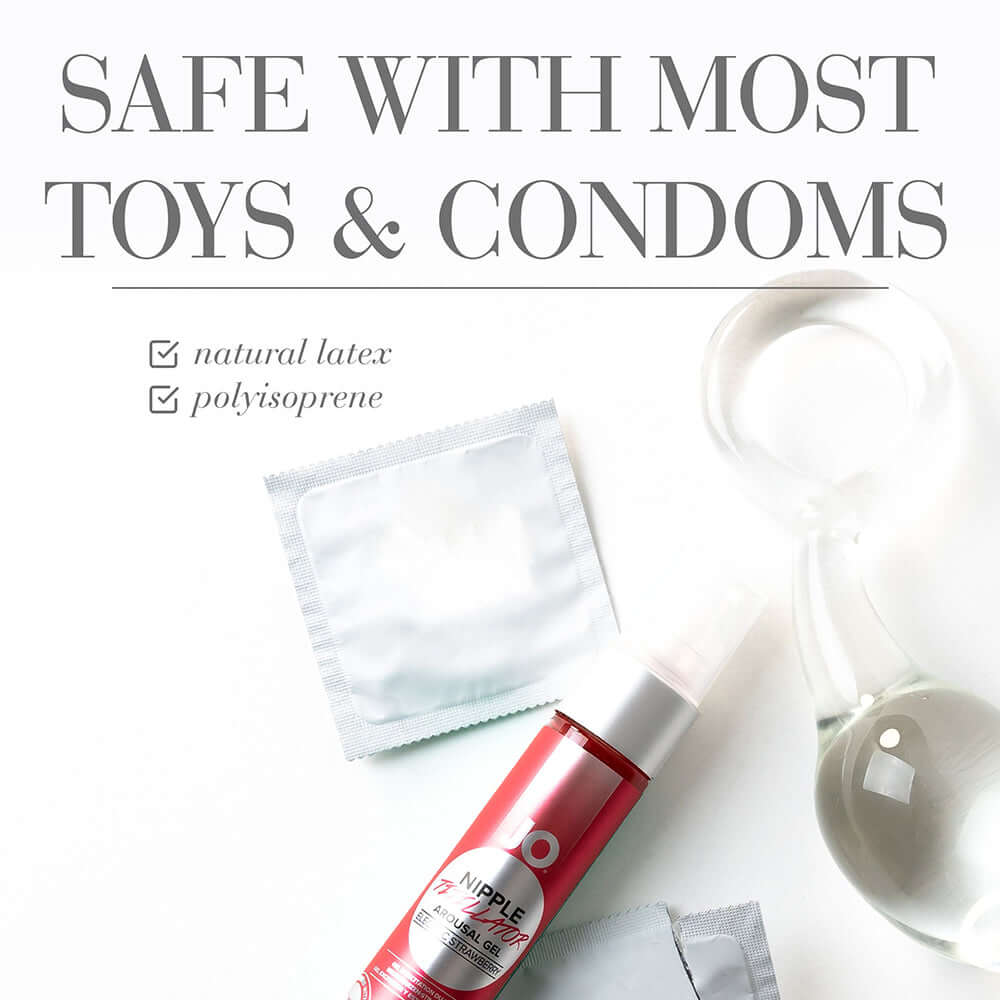 JO Nipple Titillator Arousal Gel Strawberry 1 Oz with condoms and toys safe for use.