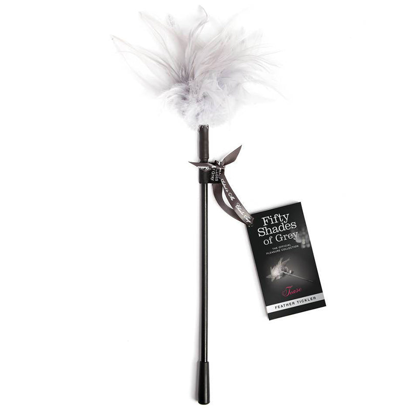 Fifty Shades of Grey Tease Feather Tickler Gray with soft feathers and attached tag for intimate exploration.