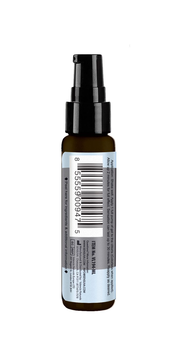 Sensuva On Arousal Gel Ice 1 Oz bottle showing label and pump spray nozzle.