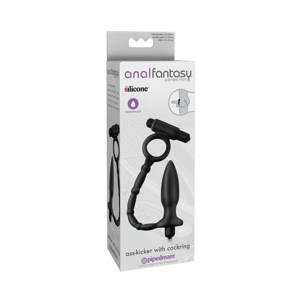 Anal Fantasy Collection Vibrating Silicone Ass-Kicker With Cockring Black