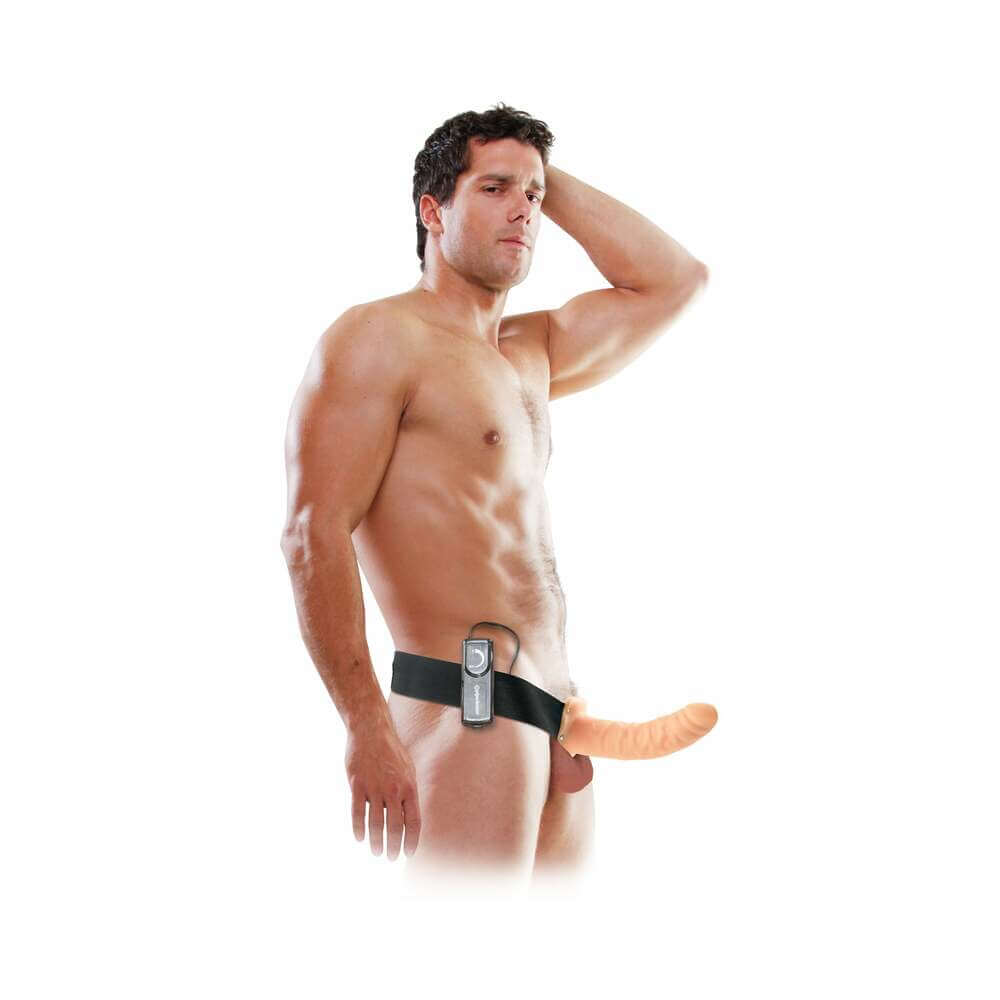 Fetish Fantasy Series 8 inches Vibrating Hollow Strap-On Beige/Black