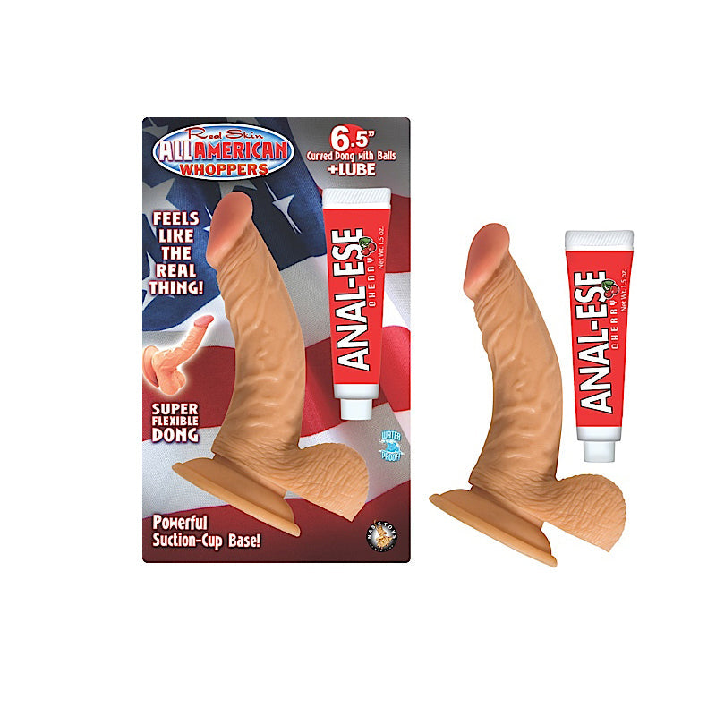 All American Whoppers 6.5 inches Curved Dong with Balls + Cherry Anal-Ese