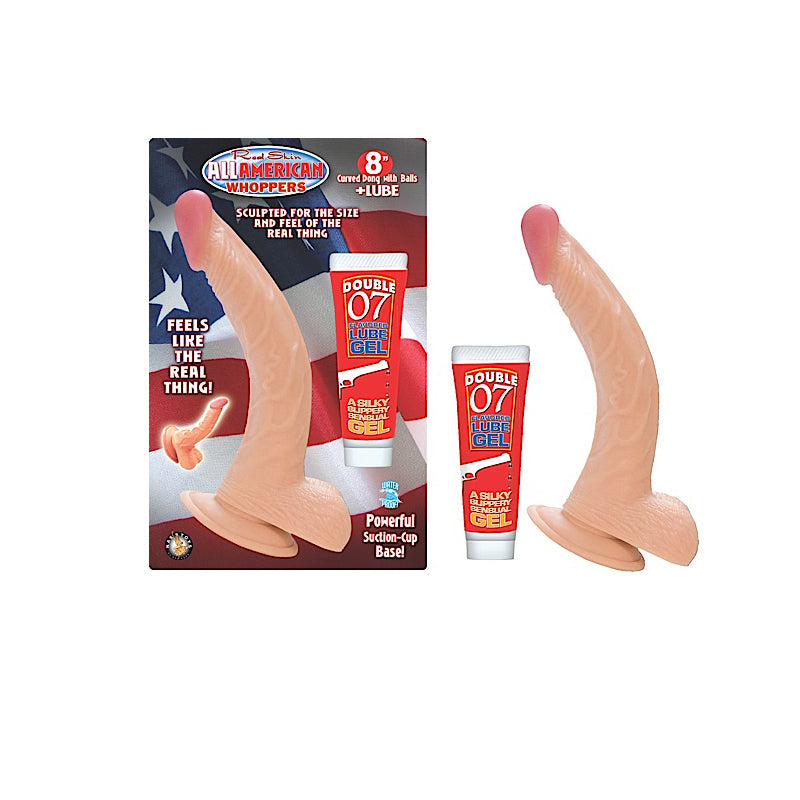 All American Whoppers 8 inches Curved Dong with Balls + Lube
