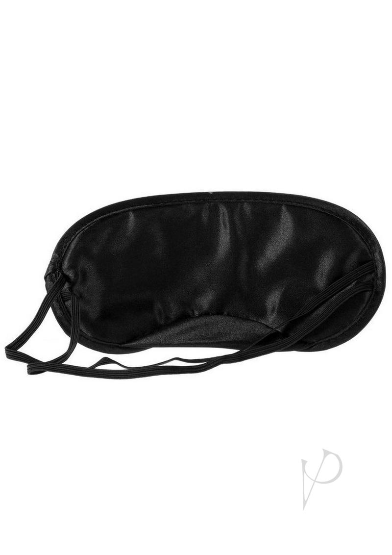 Me You Us Bound to Please Blindfold Cuffs Kit Black padded satin blindfold for sensory play and restraint.